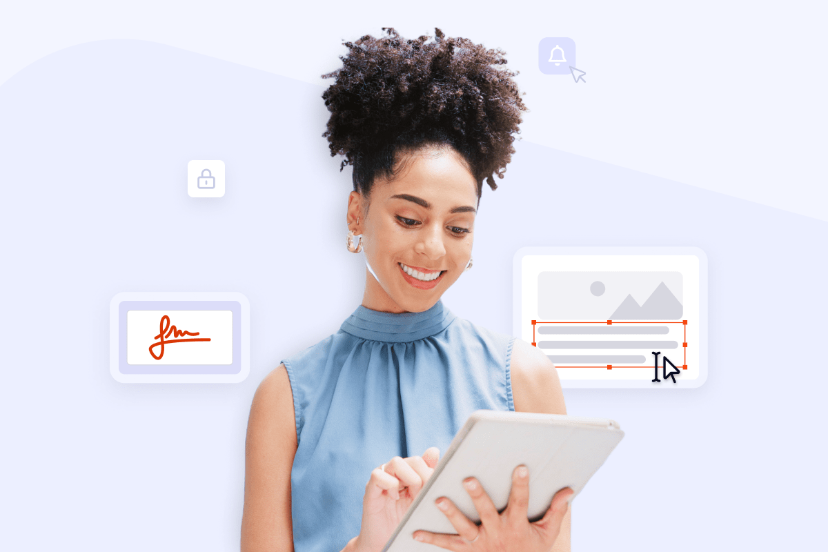 Woman with a tablet using PDF tools